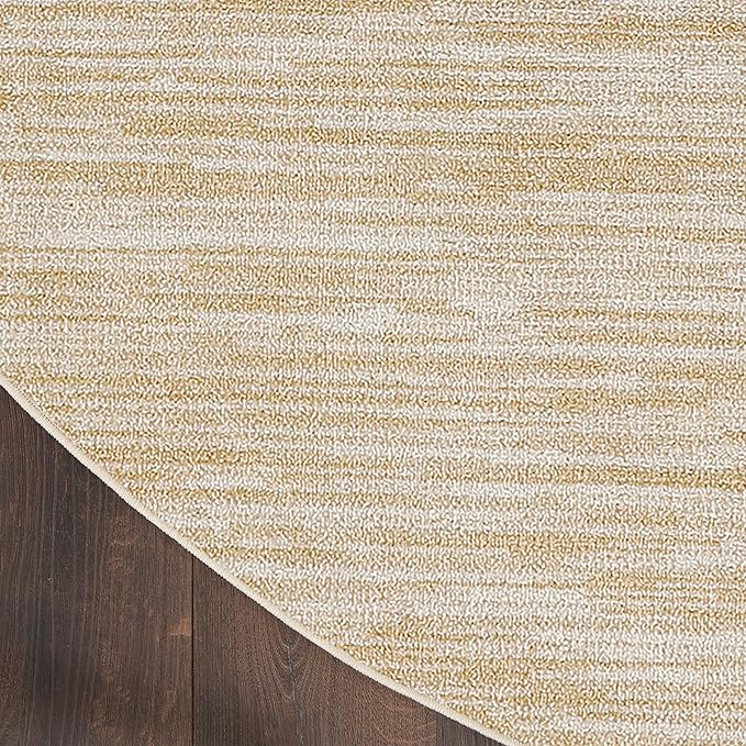 Nourison Essentials Indoor/Outdoor Ivory Gold 4' x Round Area Rug, Easy Cleaning, Non Shedding, Bed Room, Living Room, Dining Room, Backyard, Deck, Patio (4 Round)