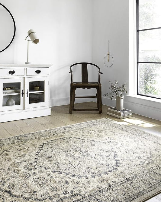 Loloi Teagan Collection 5'-3" x 7'-6" Area Rug in Natural/Lt. Grey - Large, Soft Neutral Rug, High-Traffic for Living Room, Bedroom, Home Office, Dining Area