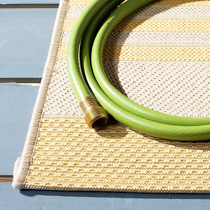 SAFAVIEH Courtyard Collection 2' x 3'7" Gold/Beige CY6062 Nautical Coastal Stripe Indoor/-Outdoor Waterproof Easy-Cleaning Patio Backyard Mudroom Accent-Rug