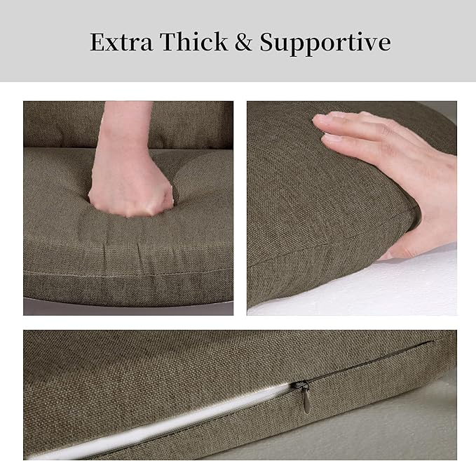 HOMBYS 5 PCS Glider Rocker Replacement Cushions with Storage Side Pocket,Linen-Like Fabric, Foam & Microfiber Filling, Non-Slip & Washable,Thickened & Supportive for Glider Rocking Chair,Coffee