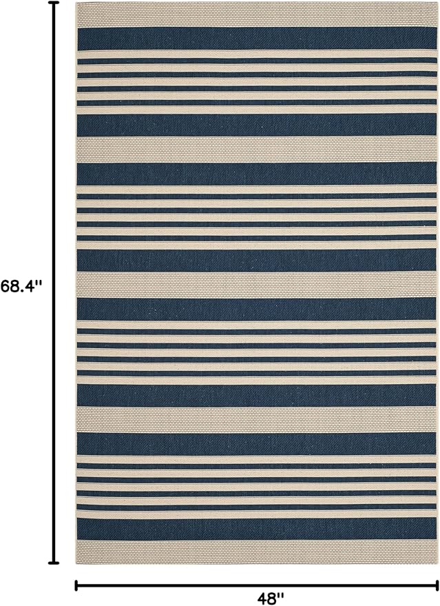SAFAVIEH Courtyard Collection Accent Rug - 4' x 5'7", Navy & Beige, Non-Shedding & Easy Care, Indoor/Outdoor & Washable-Ideal for Patio, Backyard, Mudroom (CY6062-268)