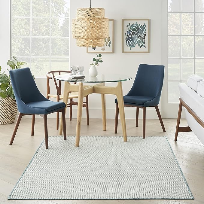 Nourison Courtyard 48" x 72" Fabric Indoor/Outdoor Rug in Ivory Aqua