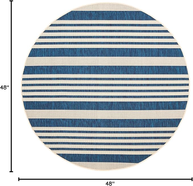 SAFAVIEH Courtyard Collection Area Rug - 4' Round, Navy & Beige, Non-Shedding & Easy Care, Indoor/Outdoor & Washable-Ideal for Patio, Backyard, Mudroom (CY6062-268)