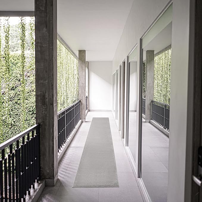 Nourison Essentials Indoor/Outdoor Silver Grey 2'2" x 20 Area Rug, Easy Cleaning, Non Shedding, Bed Room, Living Room, Dining Room, Backyard, Deck, Patio (2x20)