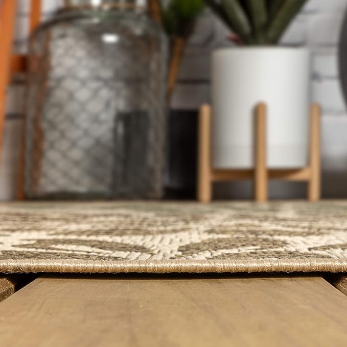 JONATHAN Y SMB110A-6SQ Zinnia Modern Floral Textured Weave Indoor Outdoor Area Rug Bohemian Coastal Easy Cleaning Bedroom Kitchen Backyard Patio Non Shedding, 6' Square, Sage/Brown