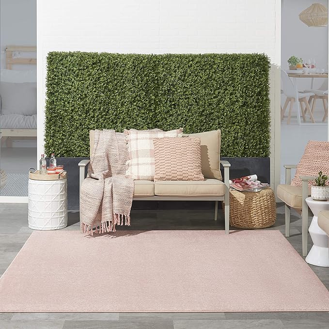 Nourison Essentials Indoor/Outdoor Pink 7' x Square Area Rug, Easy Cleaning, Non Shedding, Bed Room, Living Room, Dining Room, Backyard, Deck, Patio (7 Square)