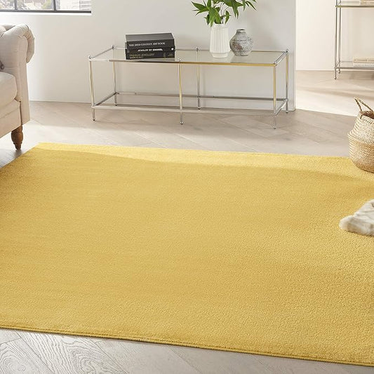 Nourison Essentials Indoor/Outdoor Yellow 5' x Square Area Rug, Easy Cleaning, Non Shedding, Bed Room, Living Room, Dining Room, Backyard, Deck, Patio (5 Square)