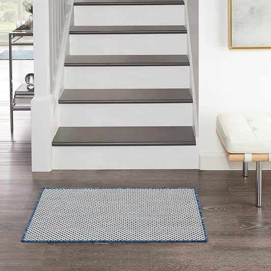Nourison Courtyard Indoor/Outdoor Ivory Blue 2' x 3' Area Rug, Geometric, Easy Cleaning, Non Shedding, Bed Room, Living Room, Dining Room, Deck, Patio, Backyard (2x3)