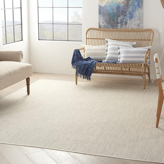 Nourison Courtyard Indoor/Outdoor Ivory Silver 12' x 15' Area Rug, Easy Cleaning, Non Shedding, Bed Room, Living Room, Dining Room, Backyard, Deck, Patio (12x15)