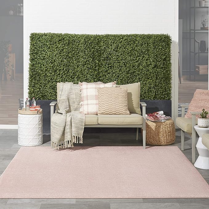 Nourison Essentials Indoor/Outdoor Pink 5' x Square Area Rug, Easy Cleaning, Non Shedding, Bed Room, Living Room, Dining Room, Backyard, Deck, Patio (5 Square)