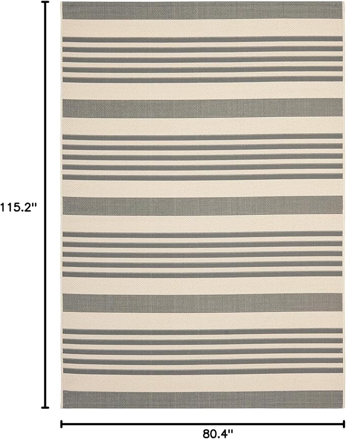 SAFAVIEH Courtyard Collection Area Rug - 6'7" x 9'6", Grey & Bone, Stripe Design, Non-Shedding & Easy Care, Indoor/Outdoor & Washable-Ideal for Patio, Backyard, Mudroom (CY6062-236)