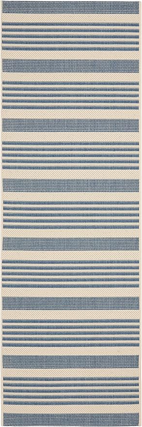 SAFAVIEH Courtyard Collection 2'3' x 10' Beige/Blue CY6062 Stripe Indoor/ Outdoor Patio Backyard Mudroom Runner Rug