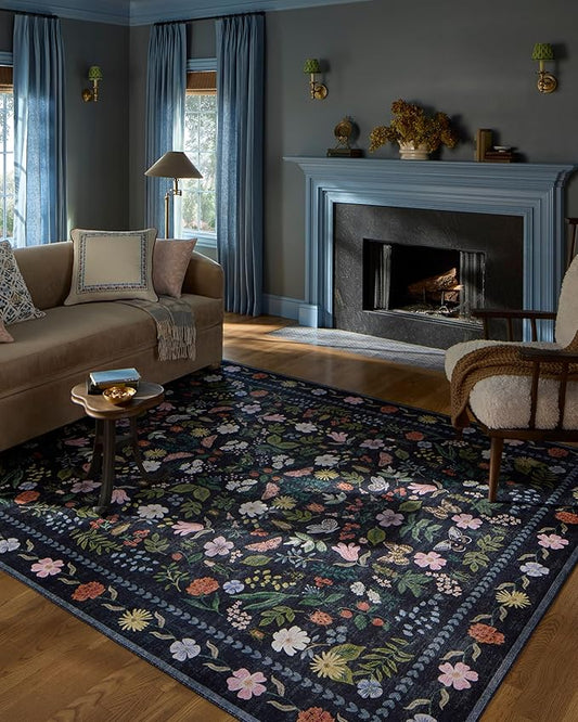 Loloi Rifle Paper Co. Canopy Collection CNP-04 Black 8'-6" x 11'-6" Area Rug