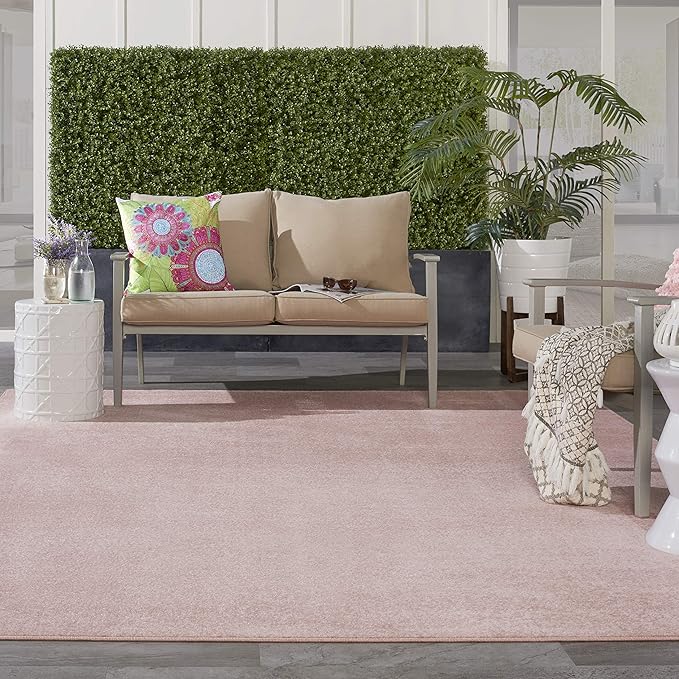 Nourison Essentials Indoor/Outdoor Pink 8' x 10' Area Rug, Easy Cleaning, Non Shedding, Bed Room, Living Room, Dining Room, Backyard, Deck, Patio (8x10)
