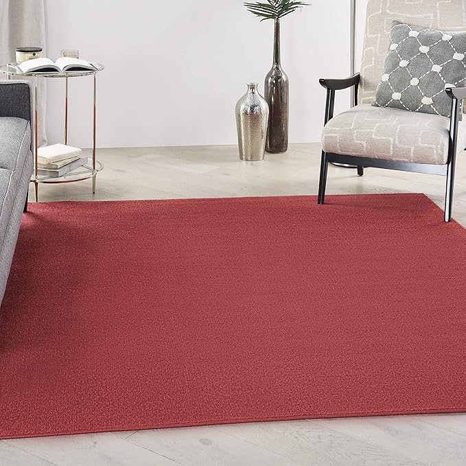 Nourison Essentials Indoor/Outdoor Brick Red 5' x Square Area Rug, Easy Cleaning, Non Shedding, Bed Room, Living Room, Dining Room, Backyard, Deck, Patio (5 Square)
