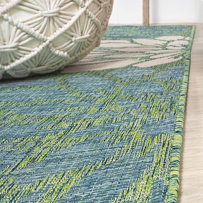 JONATHAN Y SMB110D-28 Zinnia Modern Floral Textured Weave Indoor Outdoor Runner Rug, Bohemian Coastal Mediterranean Easy Cleaning,Bedroom,Kitchen,Backyard,Patio,Non Shedding, Cream/Green, 2 X 8