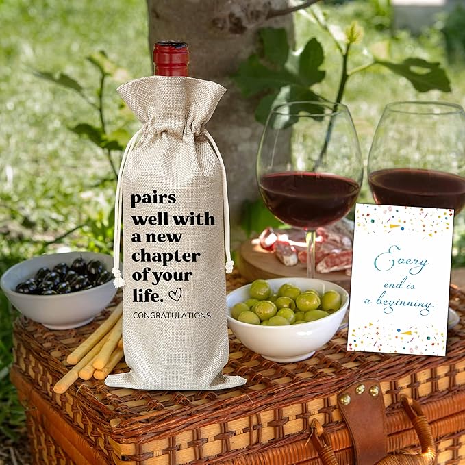 New Job Gifts For Women Man, New Chapter Wine Gift Bag, Pairs Well With A New Chapter Of Your Life Wine Bag, New Beginnings Gifts For New Job, New House, Retirement, Engagement, B43