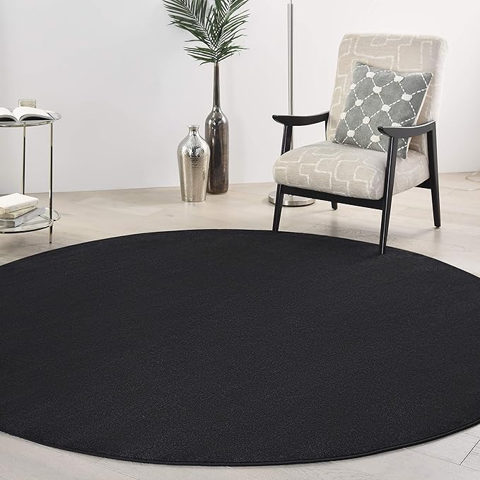 Nourison Essentials Solid Contemporary Black 10' x Round Area Rug