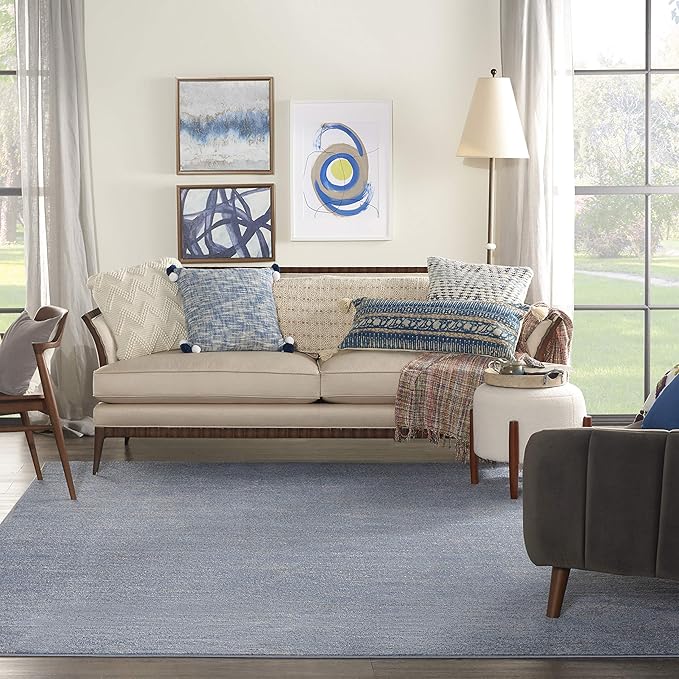 Nourison Essentials 108x144 Rectangle Contemporary Fabric Area Rug in Blue/Gray