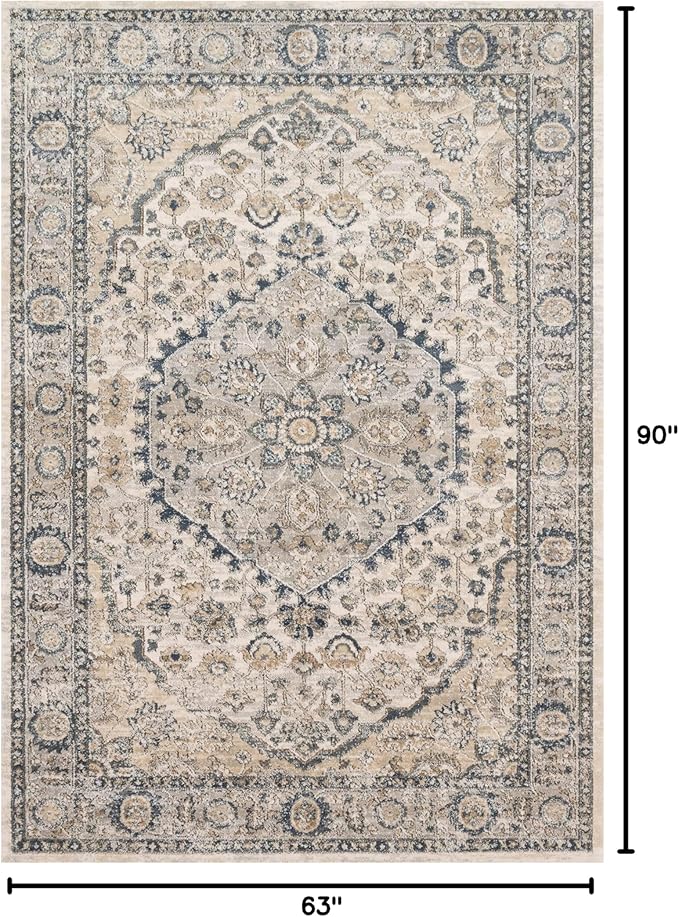 Loloi Teagan Collection 5'-3" x 7'-6" Area Rug in Natural/Lt. Grey - Large, Soft Neutral Rug, High-Traffic for Living Room, Bedroom, Home Office, Dining Area