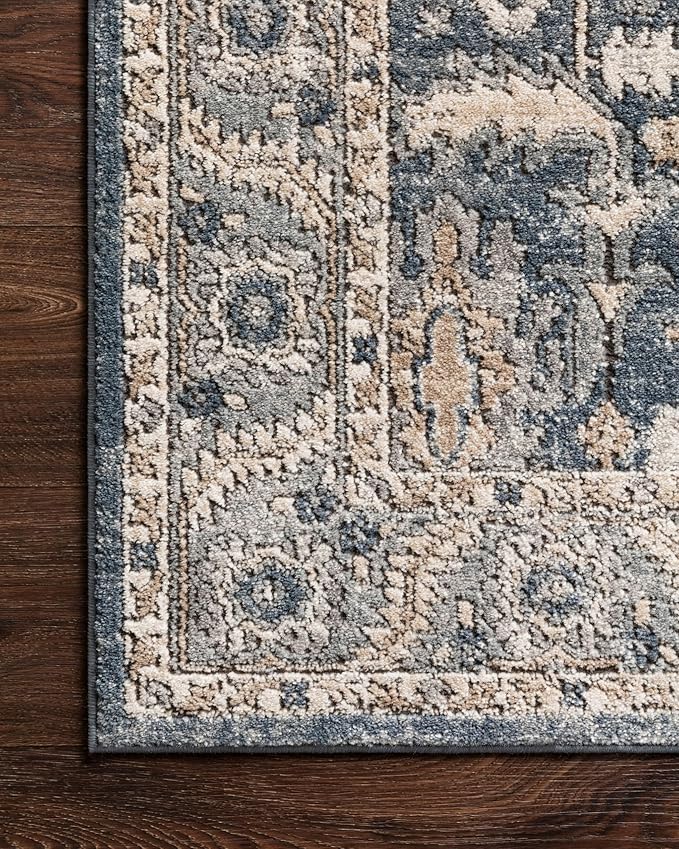 Loloi II Teagan Collection TEA-03 Denim/Pebble 2'-8" x 7'-6", .25" Thick, Runner Rug, Soft, Durable, Neutral, Woven, Low Pile, Non-Shedding, Easy Clean, Living Room Rug