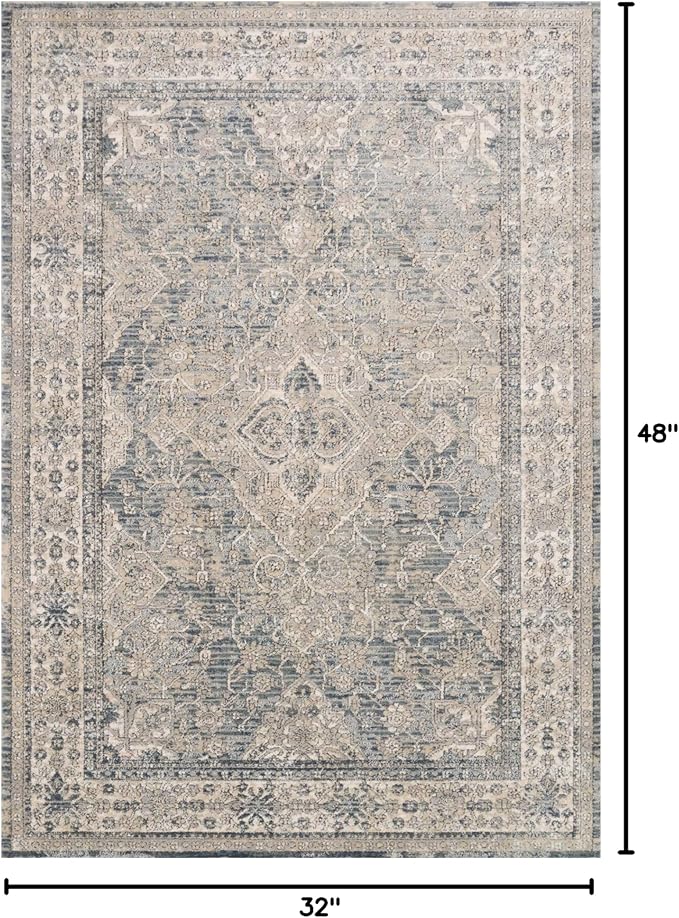 Loloi II Teagan Collection TEA-04 Sky/Natural 2'-8" x 4', .25" Thick, Accent Rug, Soft, Durable, Neutral, Woven, Low Pile, Non-Shedding, Easy Clean, Living Room Rug