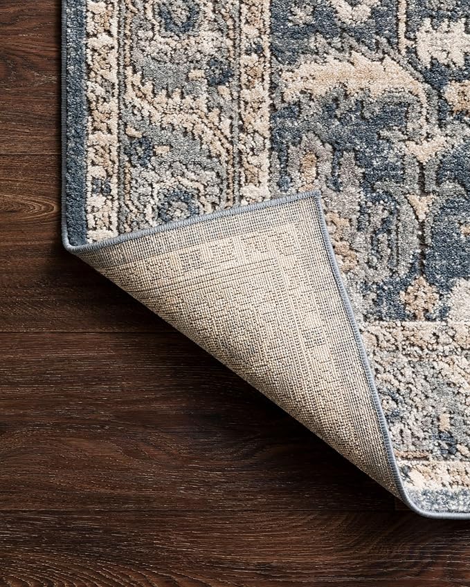 Loloi II Teagan Collection TEA-03 Denim/Pebble 2'-8" x 7'-6", .25" Thick, Runner Rug, Soft, Durable, Neutral, Woven, Low Pile, Non-Shedding, Easy Clean, Living Room Rug