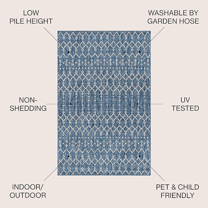 JONATHAN Y SMB108B-5R Ourika Moroccan Geometric Textured Weave Indoor Outdoor Area Rug, Bohemian, Rustic, Scandinavian Easy Clean,Bedroom,Kitchen,Backyard,Patio, Non-Shed, Navy/Light Gray, 5' Round