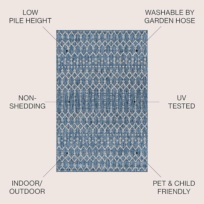 JONATHAN Y SMB108B-3SQ Ourika Moroccan Geometric Textured Weave Indoor/Outdoor Area Rug, Bohemian, Scandinavian for Bedroom, Kitchen, Living Room, Easy-Cleaning, Navy/Light Gray, 3' Square
