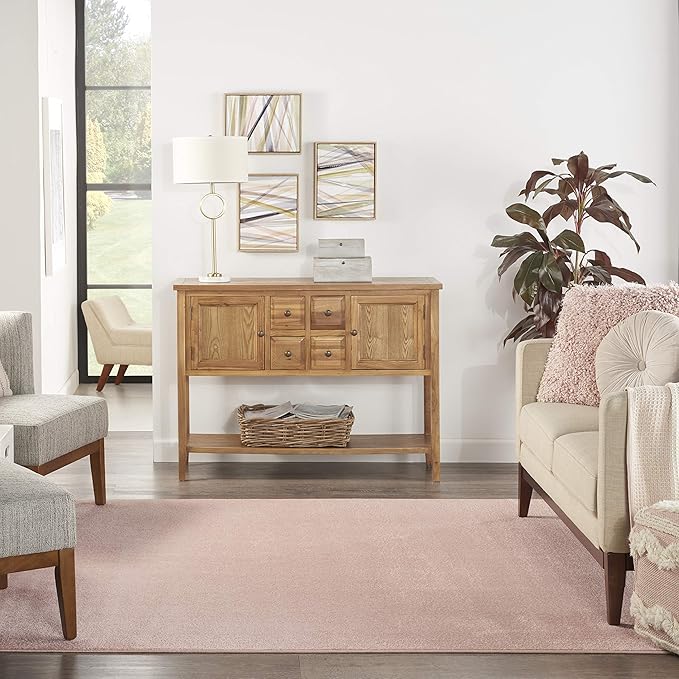 Nourison Essentials Indoor/Outdoor Pink 5' x Square Area Rug, Easy Cleaning, Non Shedding, Bed Room, Living Room, Dining Room, Backyard, Deck, Patio (5 Square)