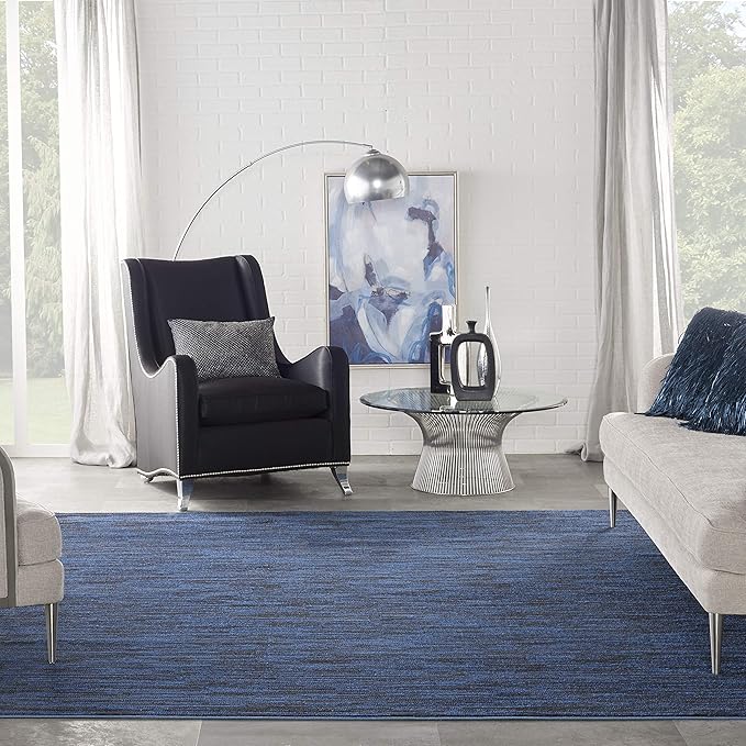 Nourison Essentials Indoor/Outdoor Midnight Blue 9' x Square Area Rug, Easy Cleaning, Non Shedding, Bed Room, Living Room, Dining Room, Backyard, Deck, Patio (9 Square)