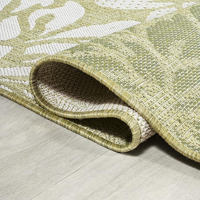 JONATHAN Y SMB110H-9 Zinnia Modern Floral Textured Weave Indoor Outdoor Area Rug, Country Coastal Transitional Easy Cleaning,Bedroom,Kitchen,Backyard,Patio,Non Shedding, 9 X 12, Green/Cream