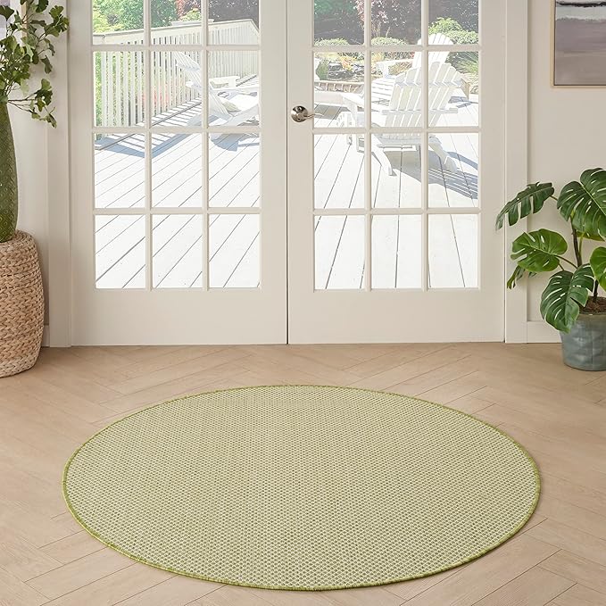 Nourison Courtyard Indoor/Outdoor Ivory Green 4' x Round Area Rug, Easy Cleaning, Non Shedding, Bed Room, Living Room, Dining Room, Backyard, Deck, Patio (4 Round)