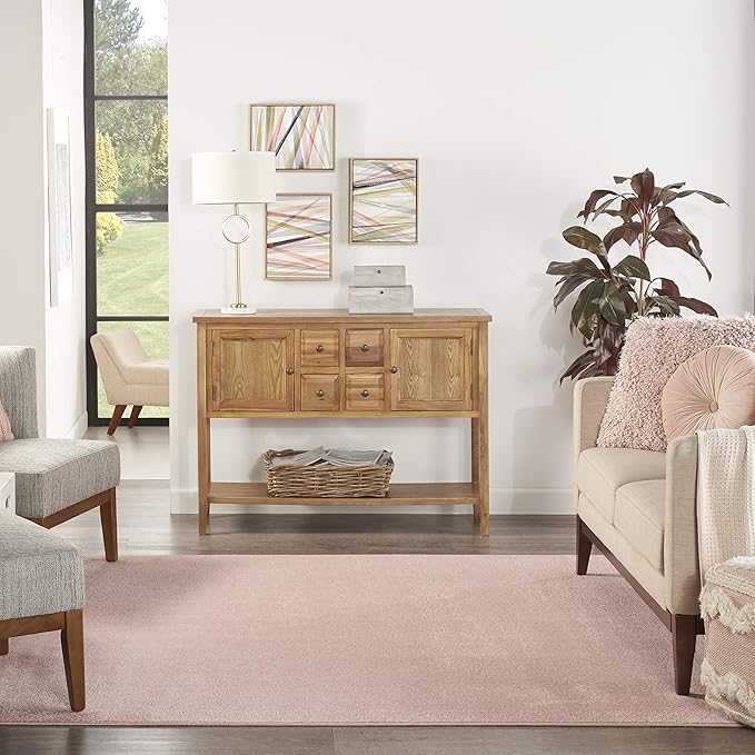 Nourison Essentials Indoor/Outdoor Pink 7' x Square Area Rug, Easy Cleaning, Non Shedding, Bed Room, Living Room, Dining Room, Backyard, Deck, Patio (7 Square)