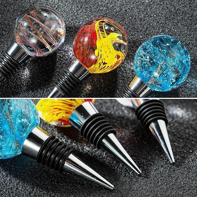 Pack of 3 Wine Bottle Stopper, Galaxy Pattern Art Murano Glass Wine Stopper, Multicolor Leak-Proof and Reusable Wine Saver, Preserves Beverage Freshness