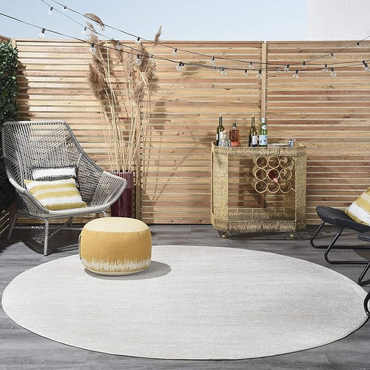 Nourison Essentials 120" x Round Outdoor Indoor/Outdoor Rug in Ivory Beige