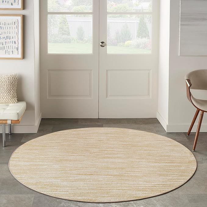 Nourison Essentials Indoor/Outdoor Ivory Gold 4' x Round Area Rug, Easy Cleaning, Non Shedding, Bed Room, Living Room, Dining Room, Backyard, Deck, Patio (4 Round)