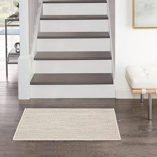 Nourison Courtyard Indoor/Outdoor Ivory Silver 2' x 3' Area Rug, Geometric, Easy Cleaning, Non Shedding, Bed Room, Living Room, Dining Room, Deck, Patio, Backyard (2x3)