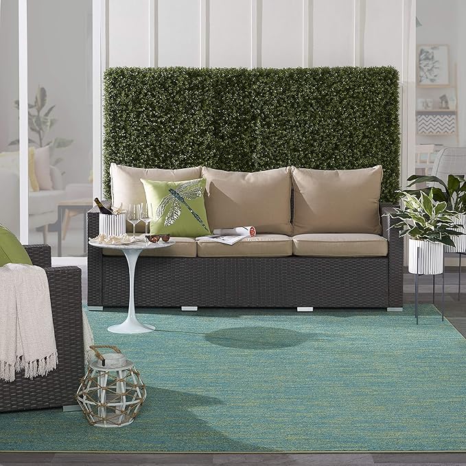 Nourison Essentials 120x168 Rectangle Fabric Area Rug in Blue/Green