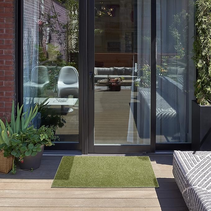 Nourison Essentials Indoor/Outdoor Green 2' x 4' Area Rug, Easy Cleaning, Non Shedding, Bed Room, Living Room, Dining Room, Backyard, Deck, Patio (2x4)