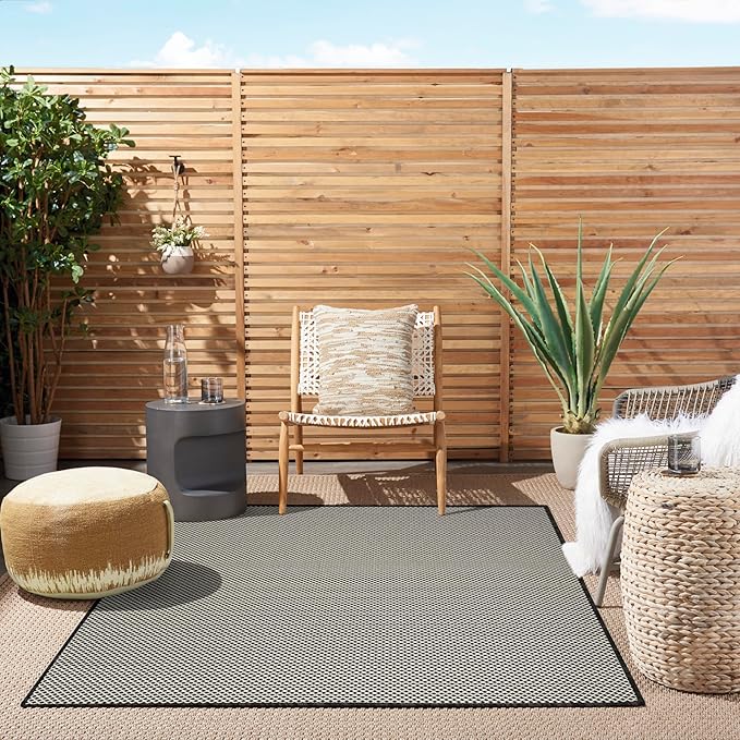 Nourison Courtyard Black White 6' x 9' Area Rug - Easy Clean, Non Shedding, Bed Room, Living Room, Dining Room, Kitchen (6' x 9')