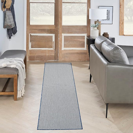 Nourison Courtyard 10' Runner Ivory Blue Fabric Modern Area Rug (10' Runner)