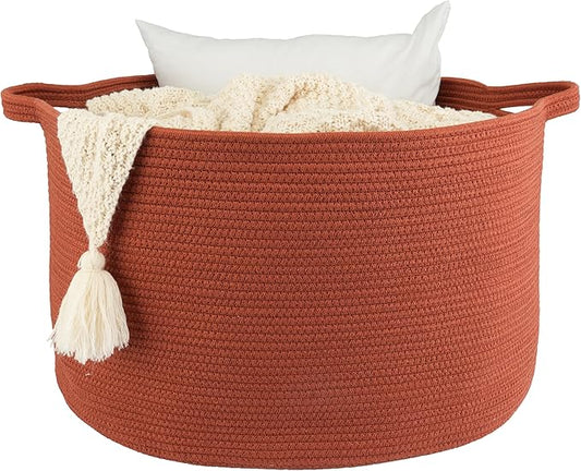 Large Cotton Rope Basket Blankets Basket Living Room 22"x14" Toy Basket for Kids and Dogs Rope Storage Basket for Nursery Woven Laundry Basket for Clothes Towels Baby Toy Storage round rustic