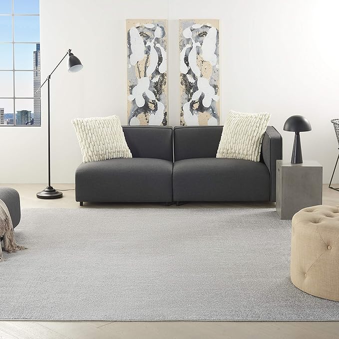 Nourison Essentials 108x108 Square Contemporary Fabric Area Rug in Silver Gray
