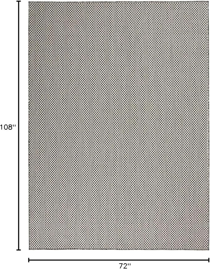 Nourison Courtyard Indoor/Outdoor Ivory Charcoal 6' x 9' Area Rug, Geometric, Easy Cleaning, Non Shedding, Bed Room, Living Room, Dining Room, Deck, Patio, Backyard (6x9)