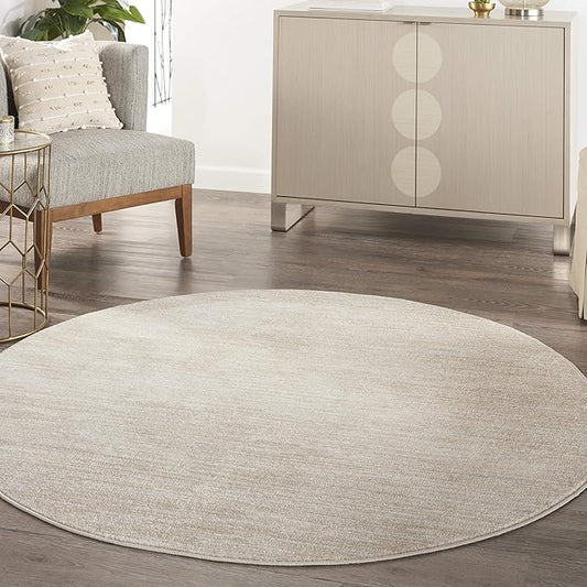 Nourison Essentials Indoor/Outdoor Ivory Beige 6' x Round Area Rug, Easy Cleaning, Non Shedding, Bed Room, Living Room, Dining Room, Backyard, Deck, Patio (6 Round)