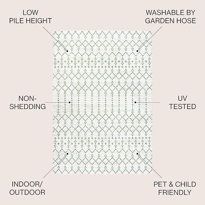 JONATHAN Y SMB108R-5 Ourika Moroccan Geometric Textured Weave Indoor Outdoor Area-Rug, Bohemian Rustic Scandinavian Easy-Cleaning,Bedroom,Kitchen,Backyard,Patio,Non Shedding, 5 X 8, Green/Ivory