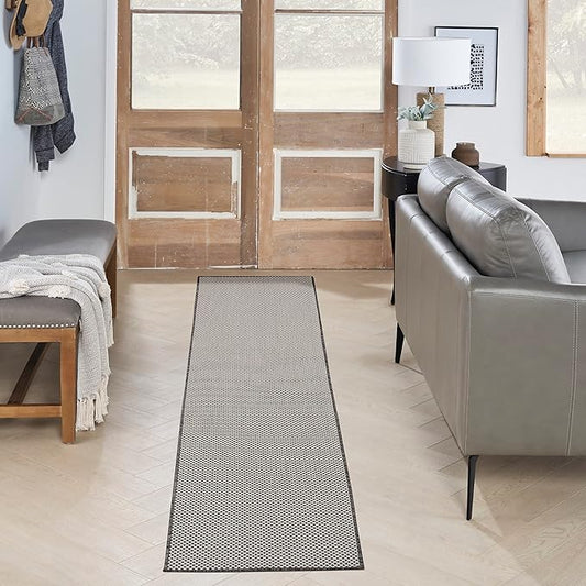 Nourison Courtyard 10' Runner Ivory Charcoal Fabric Modern Area Rug (10' Runner)