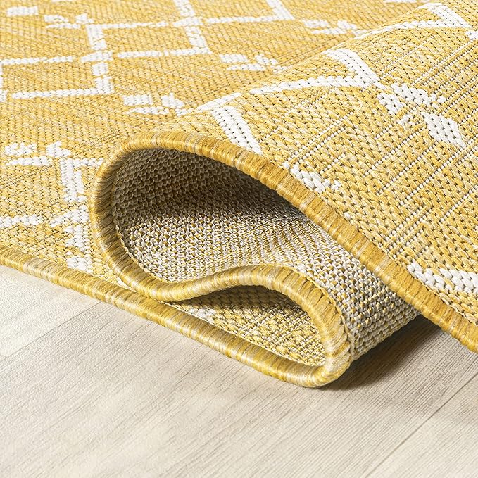 JONATHAN Y SMB108G-5 Ourika Moroccan Geometric Textured Weave Indoor Outdoor Area Rug, Coastal, Traditional, Transitional Easy Cleaning,Bedroom,Kitchen,Backyard,Patio,Non Shedding, Yellow/Cream, 5 X 8