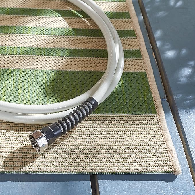 SAFAVIEH Courtyard Collection Area Rug - 8' x 10', Green & Beige, Stripe Design, Non-Shedding & Easy Care, Indoor/Outdoor & Washable-Ideal for Patio, Backyard, Mudroom (CY6062-244)